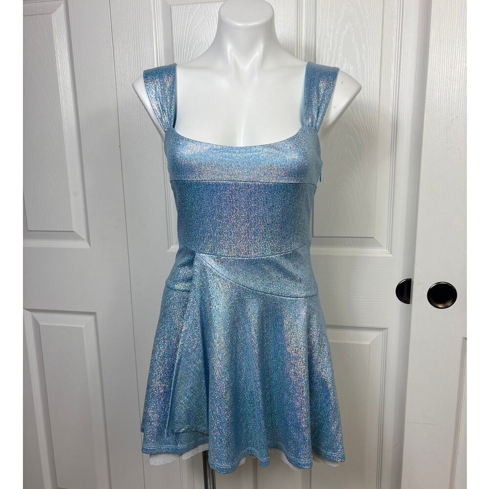 Johnny Wujek Blue Simmer Metallic Mini Dress Size M NWT Sleeveless